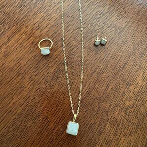 Aureus + Argent Square Facet Moonstone Ring, Pendant Necklace, & Stud Earrings